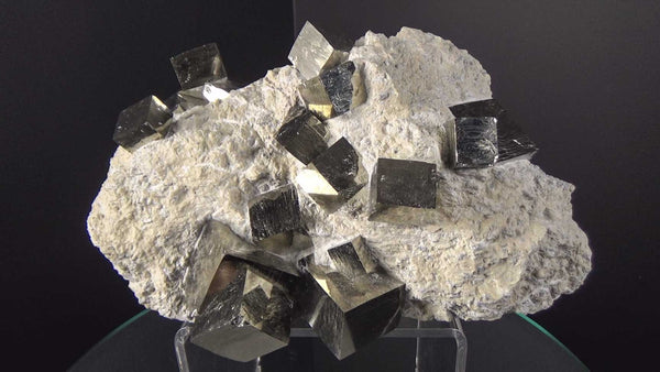 Pyrite Cubic Crystals (19) on Stone Matrix, Item# P-005 | Fine