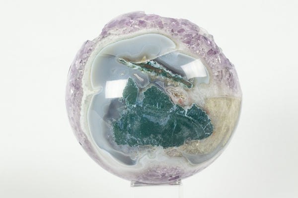 Amethyst Geode Sphere with Blue Agate Side View #3 at Mystical Earth Gallery $469