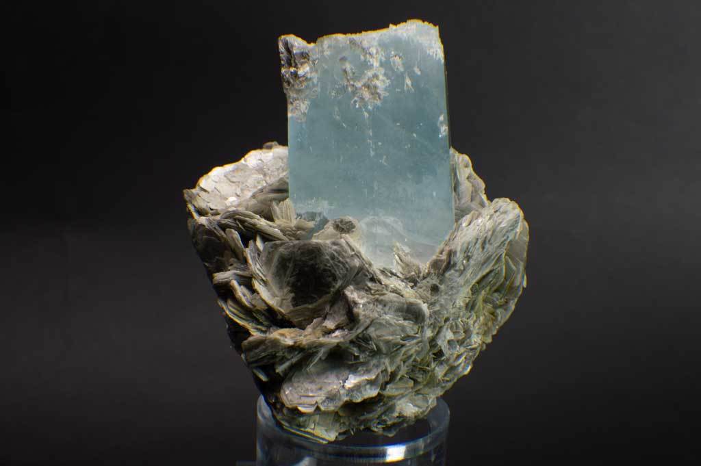 Aquamarine Crystal on Muscovite Mica Flower Matrix (Front View #1) for $795 at Mystical Earth Gallery