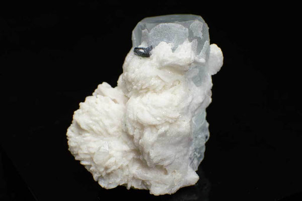 Aquamarine Crystal with Black Tourmaline and Creamy-White Albite Sheaves (Front View #1) for $189.99 at Mystical Earth Gallery