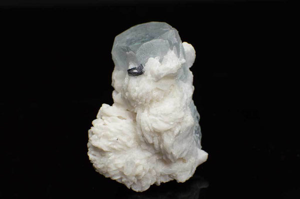 Aquamarine Crystal with Black Tourmaline and Creamy-White Albite Sheaves (Front View #2) for $189.99 at Mystical Earth Gallery