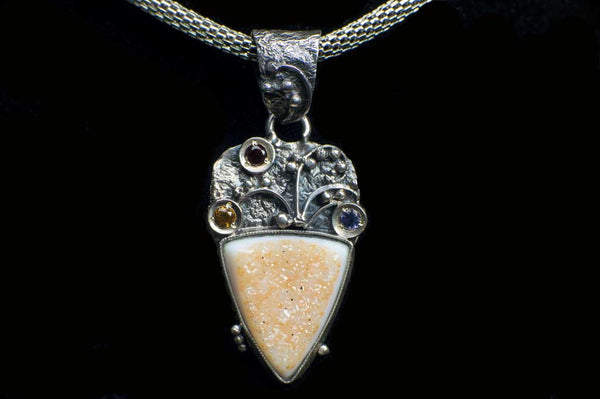 Alena Zena Citrine Druzy Pendant (Full View) for $279 at Mystical Earth Gallery