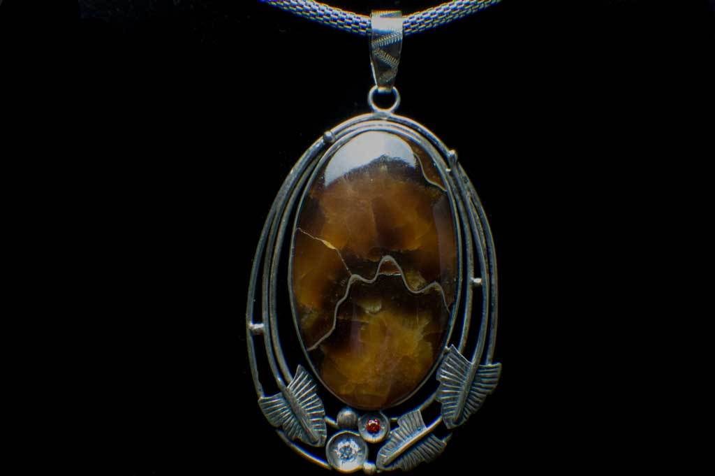 Alena Zena Simbercite Shield with Citrine & Cubic Zirconia Pendant for $199 at Mystical Earth Gallery (Full Front View)