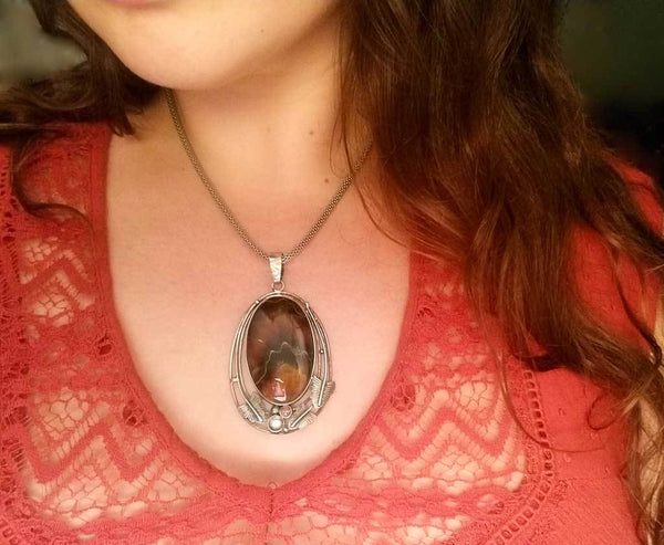 Alena Zena Simbercite Shield with Citrine & Cubic Zirconia Pendant for $199 at Mystical Earth Gallery (On Model)