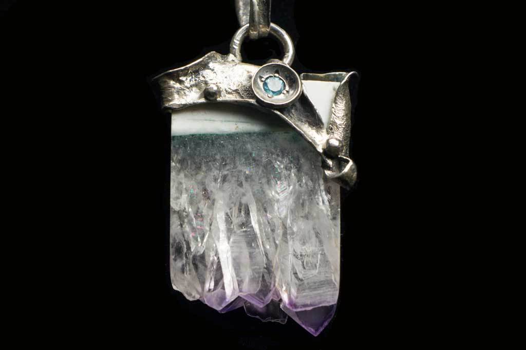 Amethyst Cluster Slice Alena Zena Pendant (Close Up Front View Aquamarine Side) for $219 at Mystical Earth Gallery