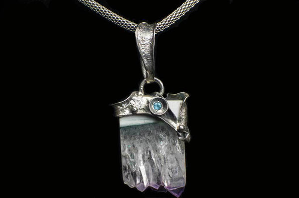 Amethyst Cluster Slice Alena Zena Pendant (Front View with Aquamarine) for $219 at Mystical Earth Gallery