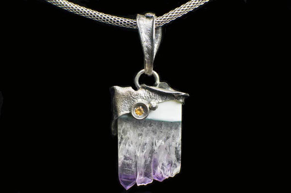 Amethyst Cluster Slice Alena Zena Pendant (Front View with Citrine) for $219 at Mystical Earth Gallery