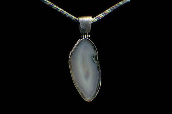 Alena Zena Agate Slice with Ethiopian Opal & Amethyst Pendant for $249 at Mystical Earth Gallery (Back View)