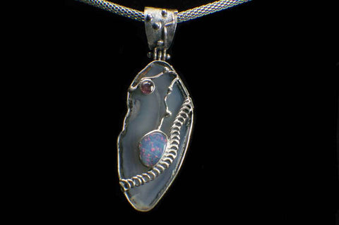 Alena Zena Agate Slice with Ethiopian Opal & Amethyst Pendant for $249 at Mystical Earth Gallery