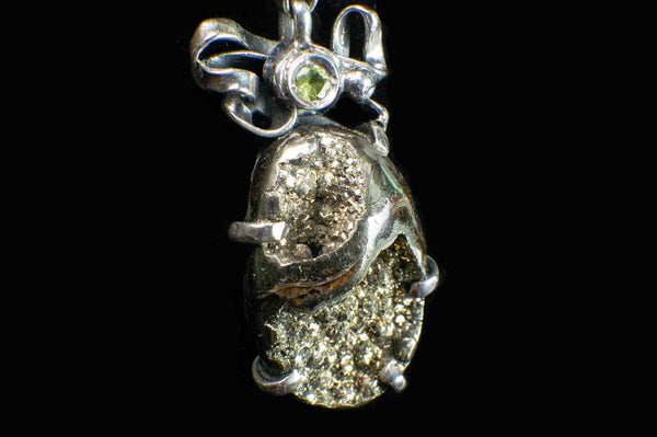Alena Zena Pyritized Trilobite with Peridot Pendant for $219 at Mystical Earth Gallery (Close Up Side View #1)