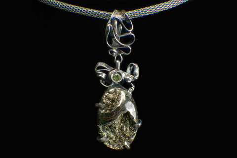 Alena Zena Pyritized Trilobite with Peridot Pendant for $219 at Mystical Earth Gallery