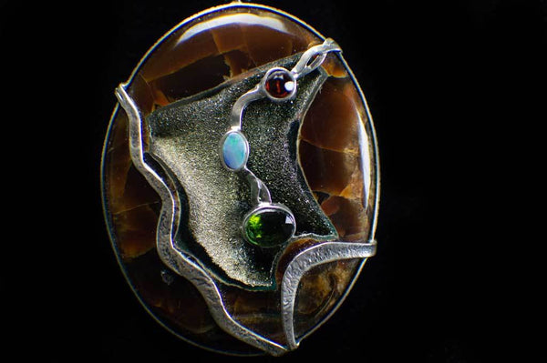 Alena Zena Simbercite with Australian Opal Pendant (Full View #2) for $349 at Mystical Earth Gallery