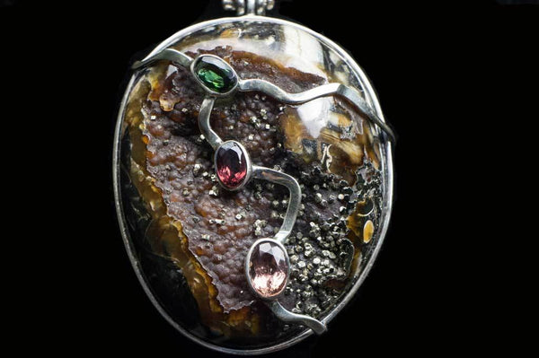 Alena Zena Simbercite with Pyrite Cubes Pendant (Full View #1) for $299  at Mystical Earth Gallery