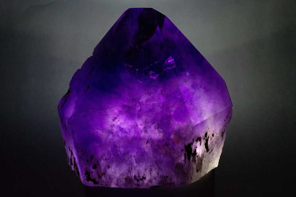 Lighted View of Amethyst Generator with Dual Phantoms and Rainbow, $890 | Mystical Earth Gallery