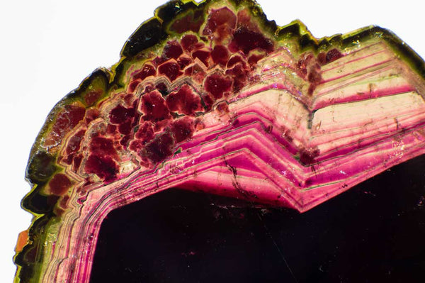 Liddicoatite Tourmaline with Red, Green & Pink Coloring for $799 at Mystical Earth Gallery (Close Up of Top Edge)