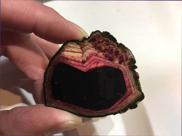 Liddicoatite Tourmaline with Red, Green & Pink Coloring for $799 at Mystical Earth Gallery (Full View Side 1 in regular light)